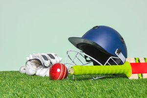 Cricket equipment on grass