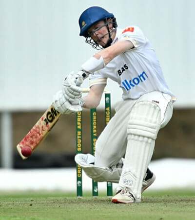 Letting his arms loose, David Teeger lashes a cover-drive.