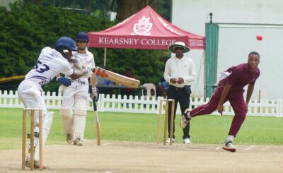 Falcon College opening batsman Brandon Ndiweni cuts Sandiswa Yeni on his way to the Zimbabwean school's top score of 56 during the 2024 iHlobo Festival. Photo: Brad Morgan.