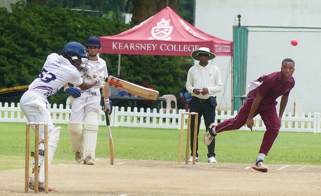 Falcon College opening batsman Brandon Ndiweni cuts Sandiswa Yeni on his way to the Zimbabwean school's top score of 56 during the 2024 iHlobo Festival. Photo: Brad Morgan.