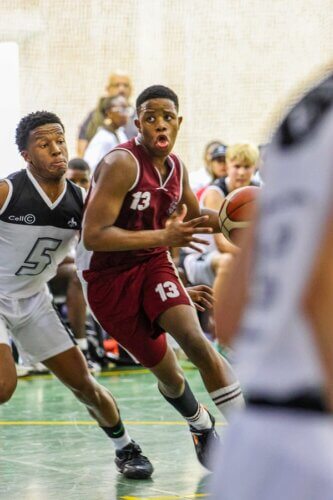 Kearsney College's Sinqobile Buthelezi attacks the basket during his team's narrow two-point win at Hilton College. (Photo: Hannah Shirley)
