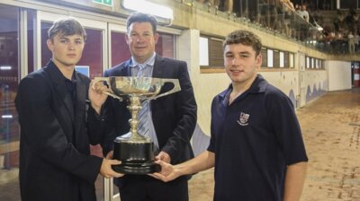 Kearsney College Headmaster Patrick Lees presented the winner's trophy to Westville Boys' High.