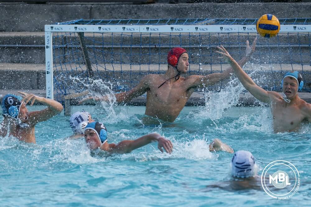 Bishops' goalkeeper Jordn De Sousa keeps SACS at bay in the final of the 2024 SACS Night Series. Photo: MBL Photography (Milan Boolsen-Lotz)