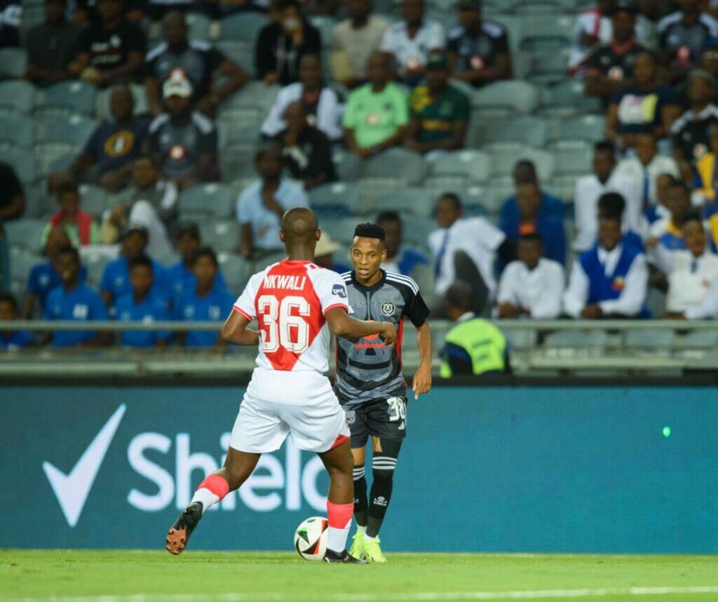 Relebohile Mofokeng of Orlando Pirates & Siviwe Nkwali of Sekhukhune United