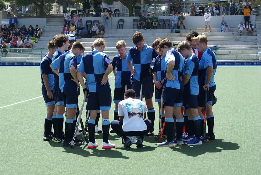 Bishops Diocesan hockey head coach, Ryan Julius giving out instructions to his team during the Parel Vallei Boys Hockey Festival in Cape Town. Photo: Bishops Diocesan