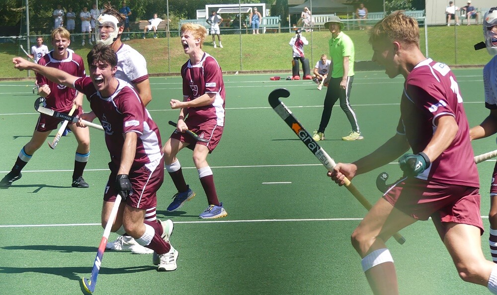 Kearsney College captain Matt de Oliviera lets out a roar of delight after scoring to snatch a draw for his side against Paul Roos Gimnasium. Photo: Brad Morgan.