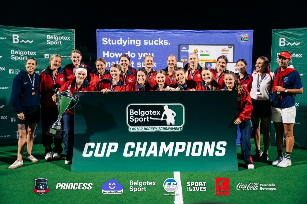 The Somerset girls team celebrate their Belgotex Easter Hockey Tournamnet truimph in Cape Town. Photo: Belgotex Sport Easter Hockey Tournament