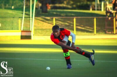 Dale College captain, Sibongisile Nzima on the charge against Queen's College in Komani on 19 April 2024. Dale College won the match 3-2. Photo: Scoty Photography