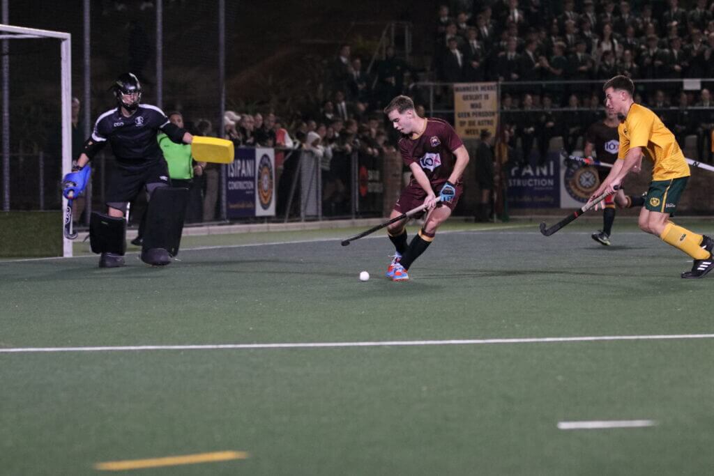 PRG's Barend Geldenhuys on goal against Paarl Gimnasium in their inter-schools clash on 17 May 2024. Photo: Hano Geldenhuys
