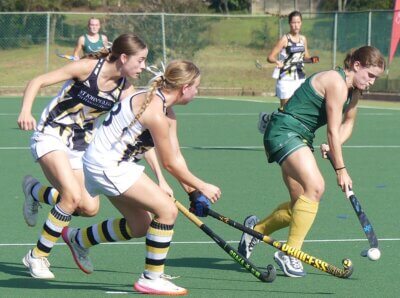 Bianca Rees-Gibbs fires off a reverse stick shot in Eunice's 3-1 win over St John's DSG at the St Anne's Cup.