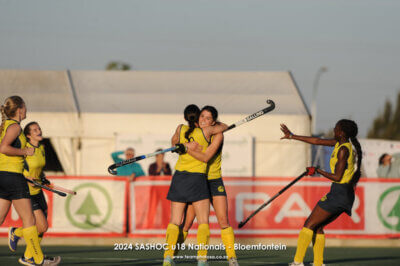 Southern Gauteng A players celebrate their opening goal against Southern Gauteng B in the semifinals. Credit: TeamPhotoSA