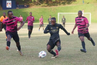 This strike, only two minutes into the final, set Nqabakazulu on their way to the Kloof High Football Tournament Cup title. Photo: Brad Morgan.