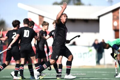 Eastern Province's Ameer Muller celebrating one his team's goals during their semi-final clash against KZN Inland A on day 5 of the u16 SASHOC National Week in Bloemfontein. Photo credits: TeamPhoto SA