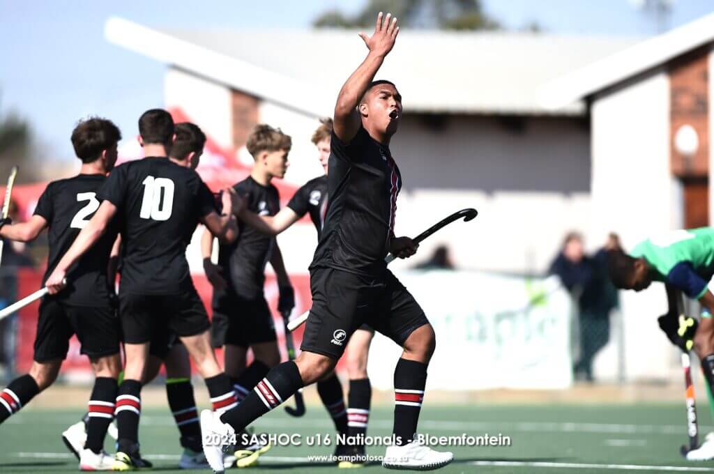 Eastern Province's Ameer Muller celebrating one his team's goals during their semi-final clash against KZN Inland A on day 5 of the u16 SASHOC National Week in Bloemfontein. Photo credits: TeamPhoto SA
