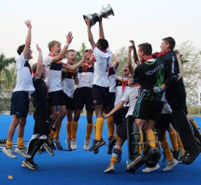 The Monument first team in celebration with skipper, Lonwabo Machine after winning the Noordvaal championship title. Photo: Supplied (Monnas)