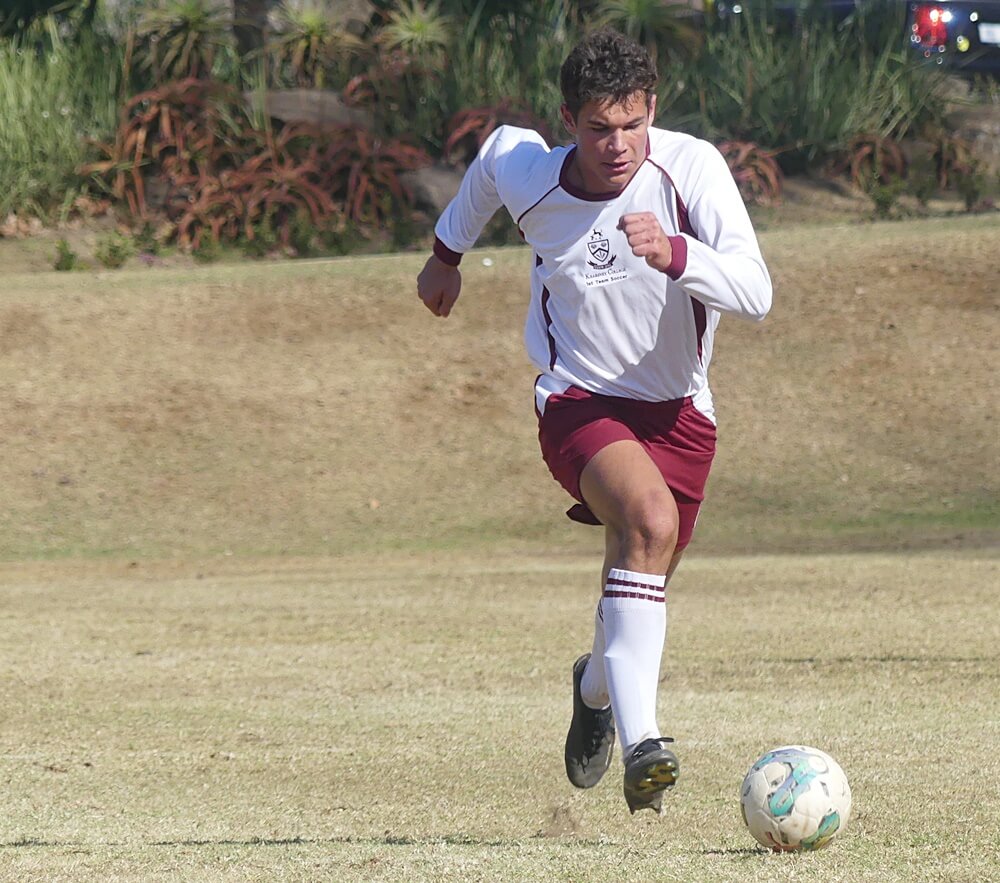 The hosts, Kearsney, won their first playoff match on Saturday, keeping them in the running for the Kearsney Soccer Tournament title. Photo: Brad Morgan.