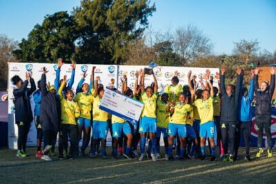 That winning feeling! Mamelodi Sundowns Ladies celebreate dethroning the two-time defending champion, the University of Johannesburg.