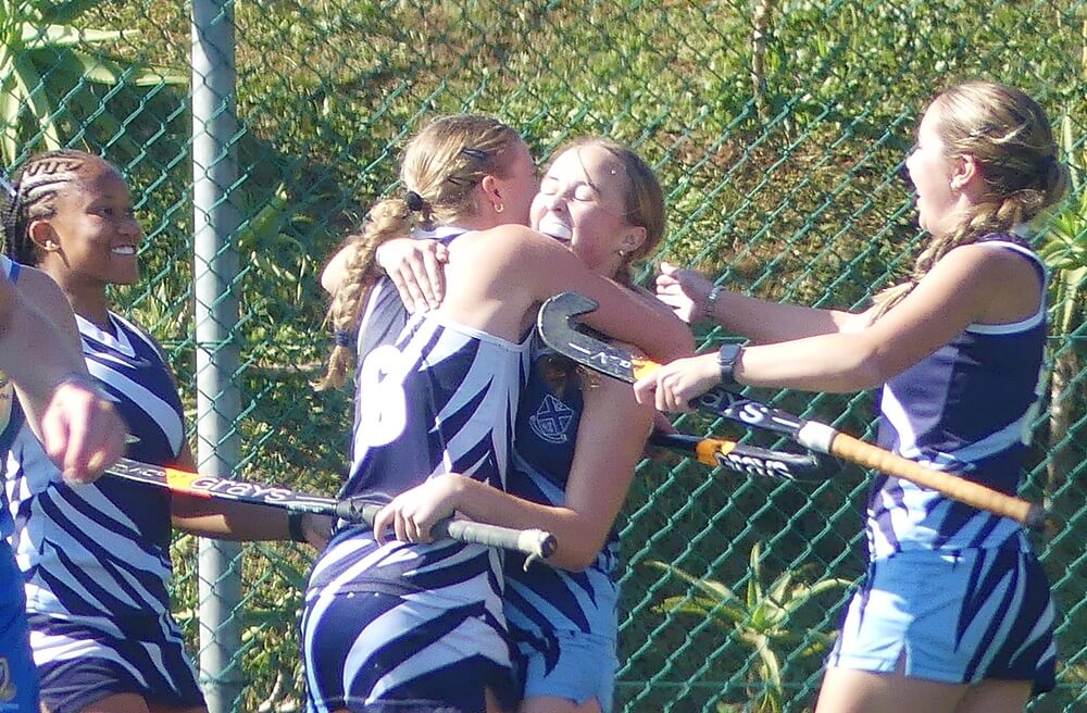 Celebration time for St Anne's after they scored against Waterkloof in the St Anne's Cup. Photo: Brad Morgan.