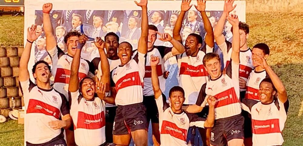 Westville Boys' High celebrate victory in the inaugural Saints Sevens, held at St Charles College on 12 August 2023.