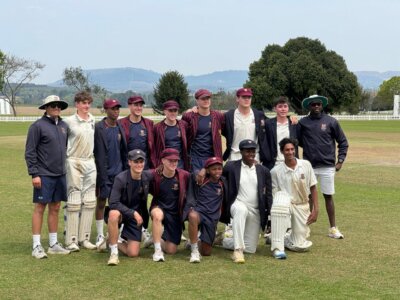 St John's College celebrates a win on Hilton College's Hart-Davis Oval in their last match of the 2024 Oppenheimer Michaelmas Cricket Week.