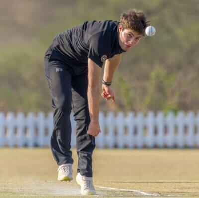 Ethan van Heerden led the Hilton bowling attack well. Photo: Justin Waldman Sports Photography.