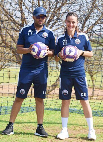 Refilwe FC founder Lebo Ramodike and the club's new Director of Football, Claudia Raposo.