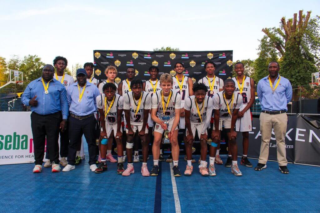 The winners of the u18 trophy at the 2024 St David's Marist Inanda Hoops Challenge, St Stithians College.