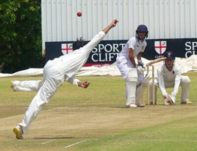 DHS captain Semal Pillay, facing Clifton captain Shahzaad Perumal, delivered a good all-round performance to help his side to a comfortable win over Clifton. Photo: Brad Morgan.
