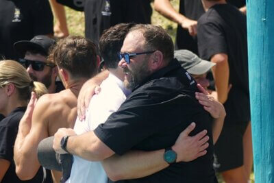 Going about their business the right way, Central Gauteng coach Jon-Marc De Carvalho and KZN coach Rob Ambler share a hug after the final. Photo: Brad Morgan.