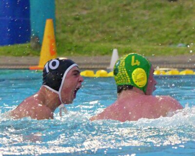 KZN's Tristan Uys lets out a roar after restoring his side's lead late in their game against the Aussie Crocs. Photo: Brad Morgan.