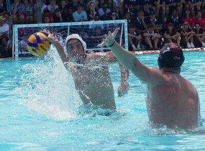 Defended by Marc Smith, KZN's Tristan Uys launches a shot on the Central Gauteng goal. Photo: Brad Morgan.
