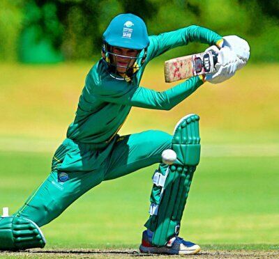 Chad Mason was South Africa's leading run scorer, with 23, and also snared two wickets in a loss against England u19. Photo: Ashley Vlotman/Gallo Images for Cricket South Africa.