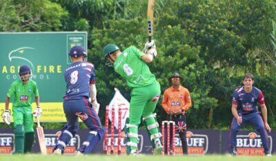 Westville captain Seth Simpson clean bowled James Rawlings on his way to a four-wicket haul against St John's College (Harare). Photo: Brad Morgan.