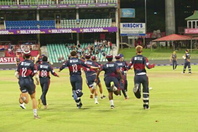 It's celebration time for Westville Boys' High after the winning runs were scored. Photo: Brad Morgan.