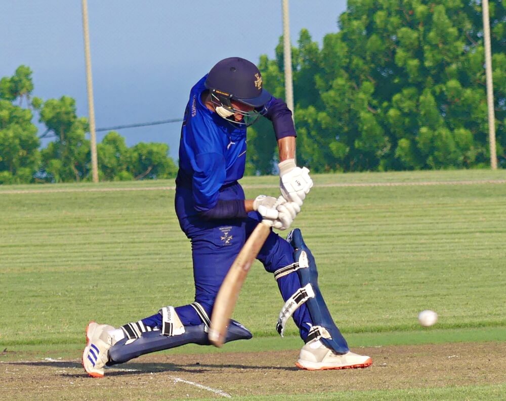 Kyle White hits the winning runs for the Northwood Knights in a W100 match against Clifton College. Photo: Brad Morgan.