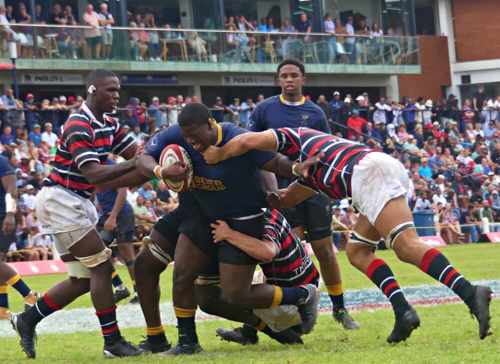 In front of a packed crowd, DHS powered their way to a 16-point win over Maritzburg College on Van Heerden's Field. Photo: Brad Morgan.
