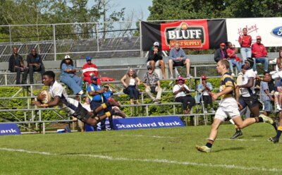 Centre Nathan Aneke scored a hat-trick of tries as DHS crossed the Durbanville try line five times in their 28-point win. Photo: Brad Morgan.