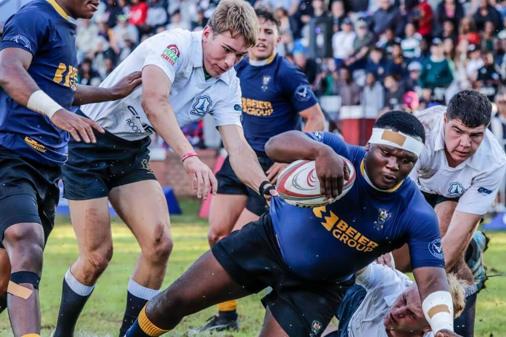 Powerhouse DHS centre Zingce Simka crashes over the try line for the Horseflies' opening try against Monument.