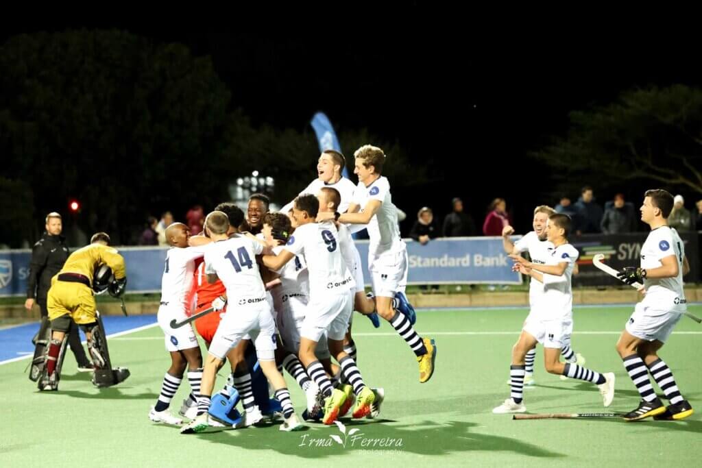 SACS players celebrating their 5-4 victory on penalties over Paul Roos in the Hibbert Shield semifinal. Photo: Irma Ferreira SPORT & EVENT photography