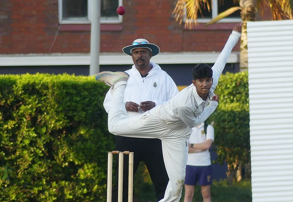 With 12 wickets in the match - six in both innings, leg-spinner Shiraz Perumal bowled Clifton to victory over Hoërskool Noordheuwel. Photo: Brad Morgan.