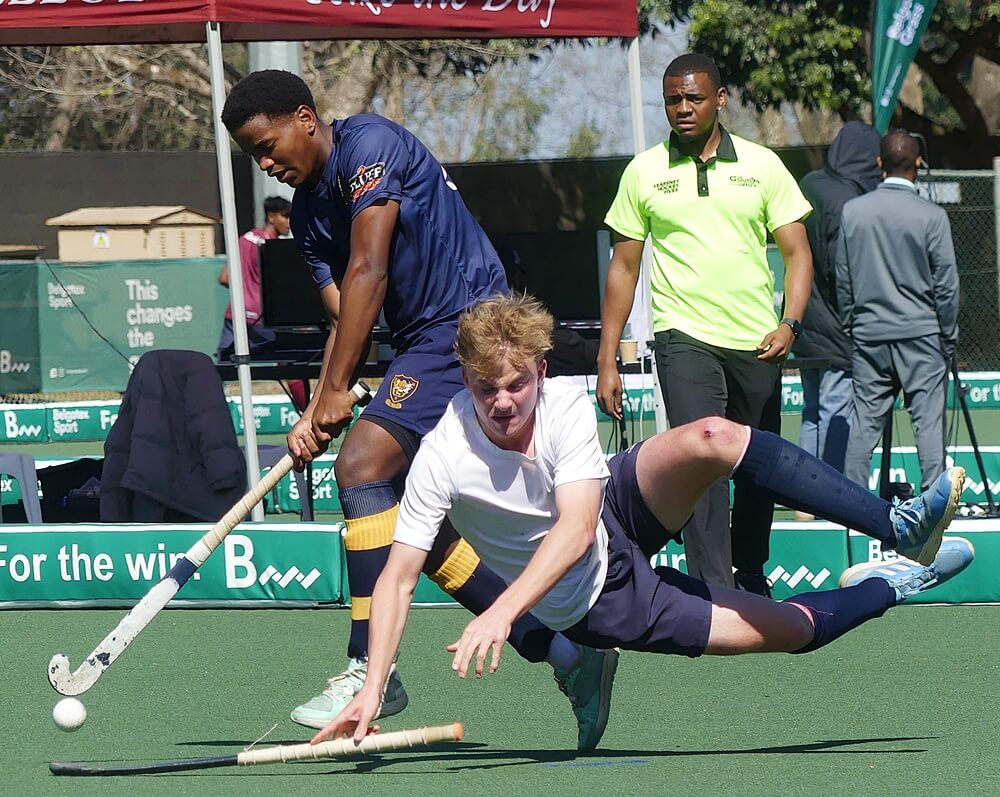 Durban High School beat St Alban's 4-0 on Saturday, on their way to lifting the Kearsney Hockey 5s, powered by Belgotex Sport, title. Photo: Brad Morgan.