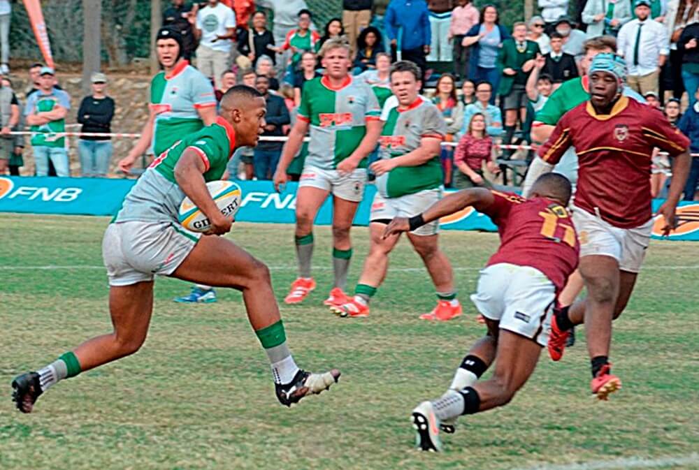 Wendall Uithaler was a thorn in the side of Daniel Pienaar, crossing for two tries in Brandwag's 26-0 win. Photo: Hoërskool Brandwag on Facebook.