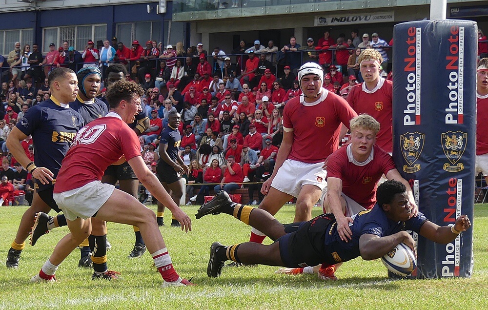 Ama Mataboge crashes over for the first of eight DHS tries in the game. Photo: Brad Morgan.