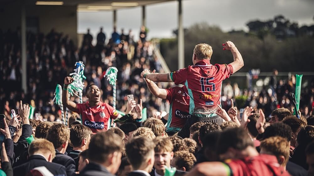 Hoërskool Stellenberg claimed the honours in Durbanville's King Price Derby Series showdown, scoring a hard-fought seven-point win over Hoërskool Durbanville in muddy conditions. Photo: Hoërskool Stellenberg on Facebook.