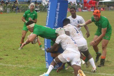 Hoërskool Rustenburg lock, Thian Labuschagne, scored a hat-trick against a game Peterhouse side. Photo: Gabby Swanepoel.