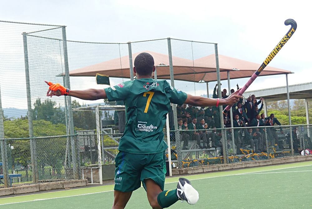 Xaydon Kariko celebrates his second and Glenwood's third goal against St Charles. Photo: Brad Morgan.