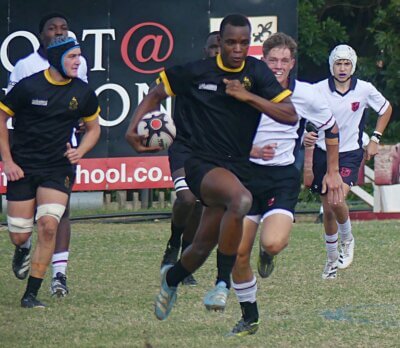 An intercept try by Tadiwanashe Javangwe and the subsequent easy conversion was the difference between victory and defeat for St David's Marist Inanda. Photo: Brad Morgan.
