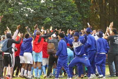 HTS Louis Botha and their supporters celebrated a hard-fought victory after a tough penalty shootout win over DHS. Photo: Brad Morgan.