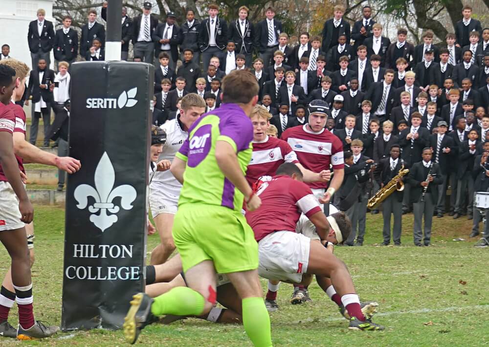 Ross Steyn excelled at no. 8 for Hilton. He also scored their final try of the game, dragging two defenders across the try line. Photo: Brad Morgan.