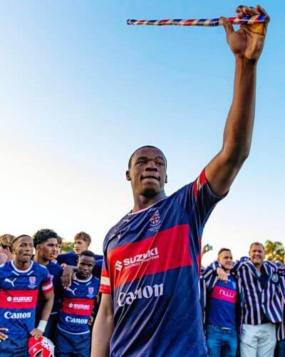 After leading his side to a memorable victory, Westville Boys' High captain, Lwandile Mlaba, thanked his side's supporters. Photo: Westville Boys' High on Facebook.